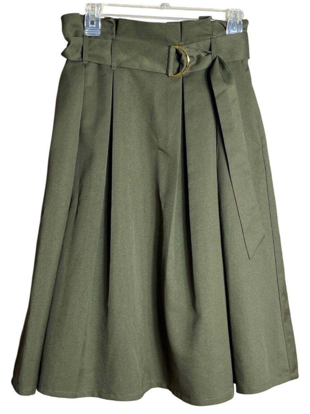 Retro Style Olive Green Skirt Pleated Midi Pockets Preppy Academia Layers Wom M